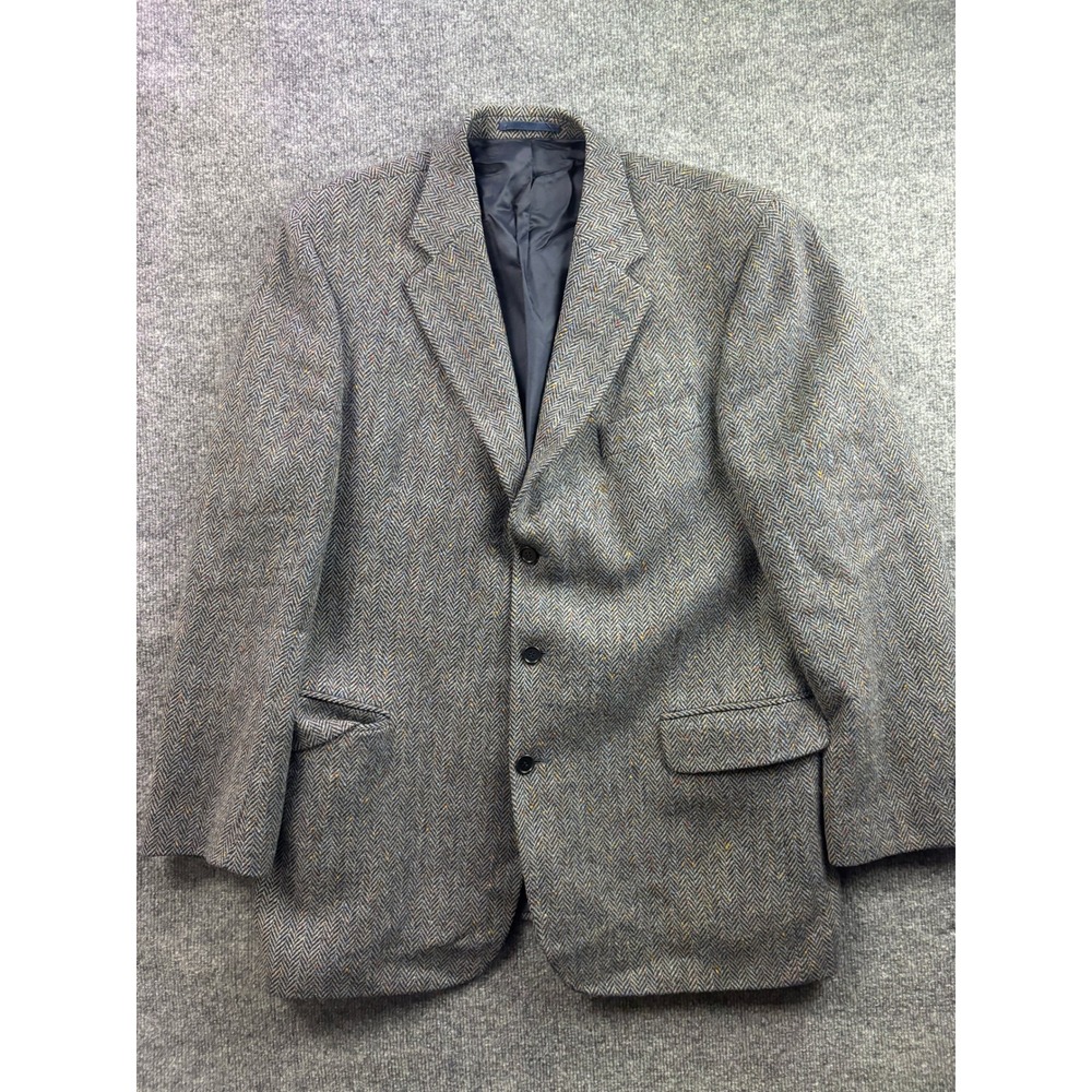 Magee Donegal Tweed Blazer Mens 44 Grey Herringbone Handwoven Wool Sport Coat
